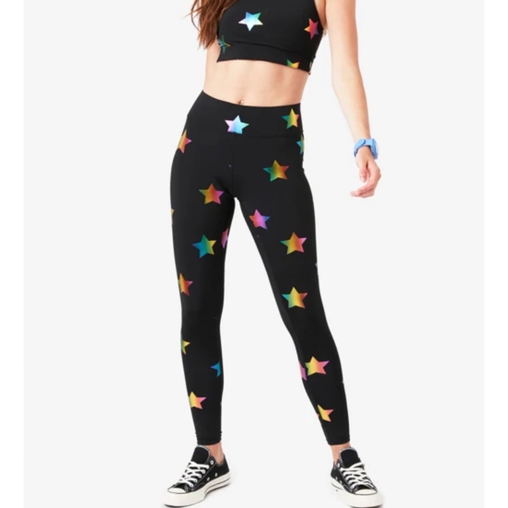 Black Rainbow Star Foil UpLift Leggings small